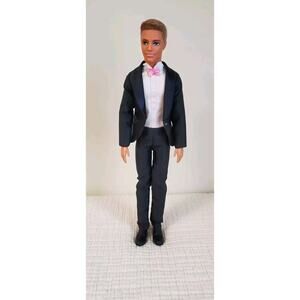 Barbie Fairytale Groom Ken Doll Tuxedo Pink Bow Tie Black Shoes 2016